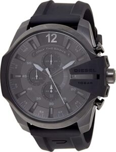 Diesel Reloj para hombre Mega Chief, movimiento cronógrafo, caja de 51 mm de acero inoxidable negro con correa de acero inoxidable, DZ4485