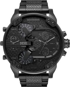 Diesel Reloj para hombre Mr Daddy 2.0, movimiento bimanual, caja de acero inoxidable negro de 57 mm con correa de acero inoxidable, DZ7468