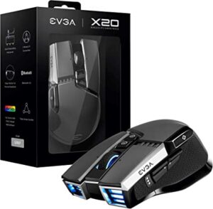 EVGA X20 Ratón para Gaming, Inalámbrico, Gris, Personalizable, 16.000 DPI, 5 Perfiles, 10 Botones, Ergonómico 903-T1-20GR-K3