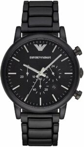 Emporio Armani Reloj Hombre, Movimiento cronógrafo, caja de acero Gunmetal de 46mm con correa de acero, AR1979