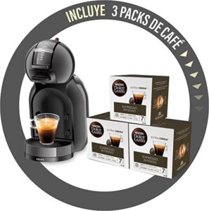 Krups Nescafé Dolce Gusto Mini Me ‎KP1208 Cafetera de cápsulas de 15 bares de presión y 0.8 L, bebidas frías o calientes, modo Eco, bandeja regulable 3 alturas, Negra Y Gris, +3 Packs Café Intenso