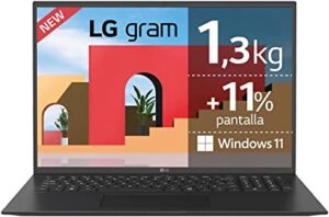 LG gram 17Z95P-G.AA79B - Ordenador Portátil Ultrafino, 16 pulgadas, Intel EVO i7, 16GB RAM, 1TB SSD, Windows 11 Home, Teclado QWERTY, Conectividad Universal, Color Negro