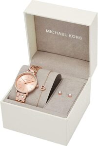 Michael Kors Reloj para mujer Pyper, movimiento de dos agujas, caja de acero inoxidable dorado de 32 mm con correa de malla de acero inoxidable, MK4619