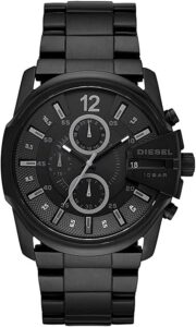 Reloj Diesel Master Chief de tres agujas para hombre, tamaño de caja de 46 mm, reloj de acero inoxidable con correa de cuero