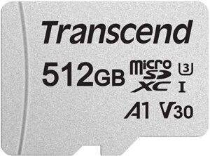 Transcend Usd300S Tarjeta Microsd de 512Gb, Clase 10,, V30, A1, Hasta 95 Mbs de Lectura, con Adaptador Sd, Paquete Abrefácil